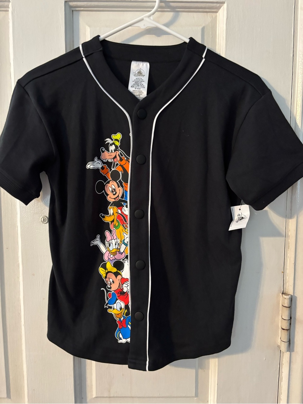 Disney Parks Mickey & Friends Black Button-Front Short Sleeve Jersey Shirt 9/10